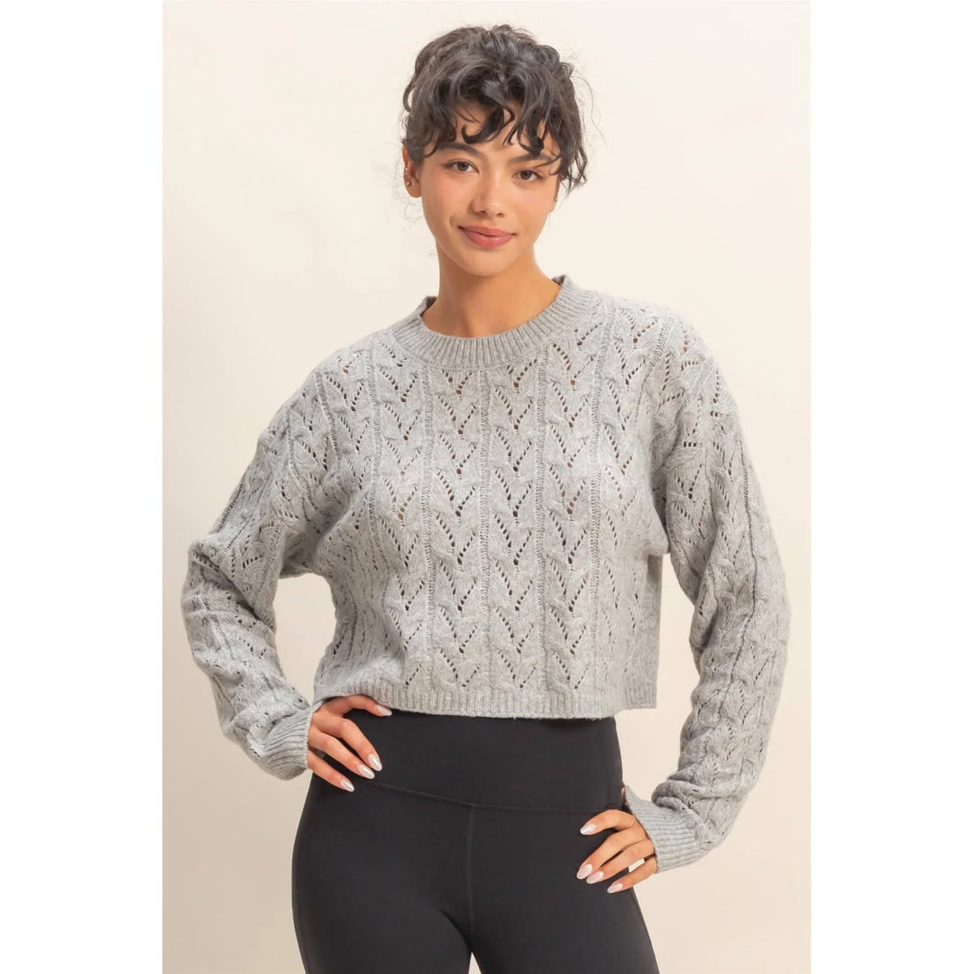 Women's Sweaters - Cropped Cable Knit Sweater - - Cultured Cloths Apparel