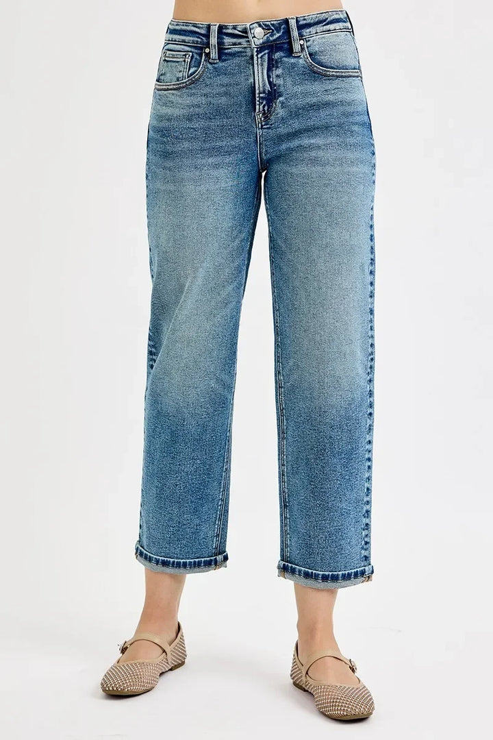 Denim - RISEN Full Size High Rise Crop Boyfriend Jeans - MEDIUM - Cultured Cloths Apparel