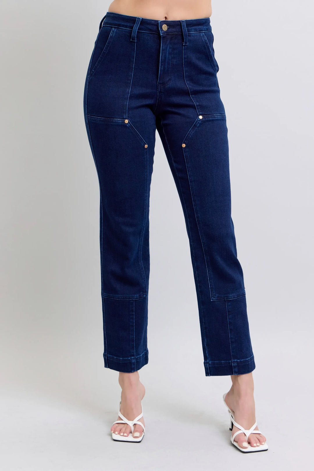 Denim - Judy Blue Full Size Hw Work Wear Knee Patch Straight Jeans Plus Size - - Cultured Cloths Apparel