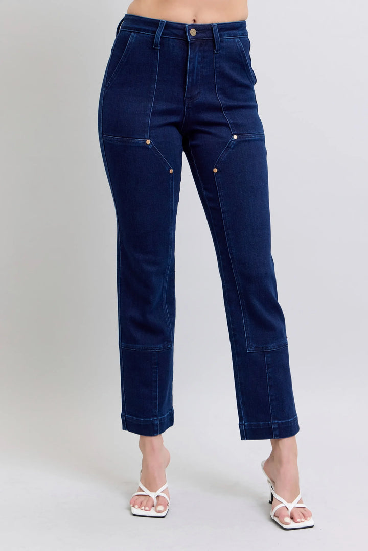 Denim - Judy Blue Full Size Hw Work Wear Knee Patch Straight Jeans Plus Size - - Cultured Cloths Apparel