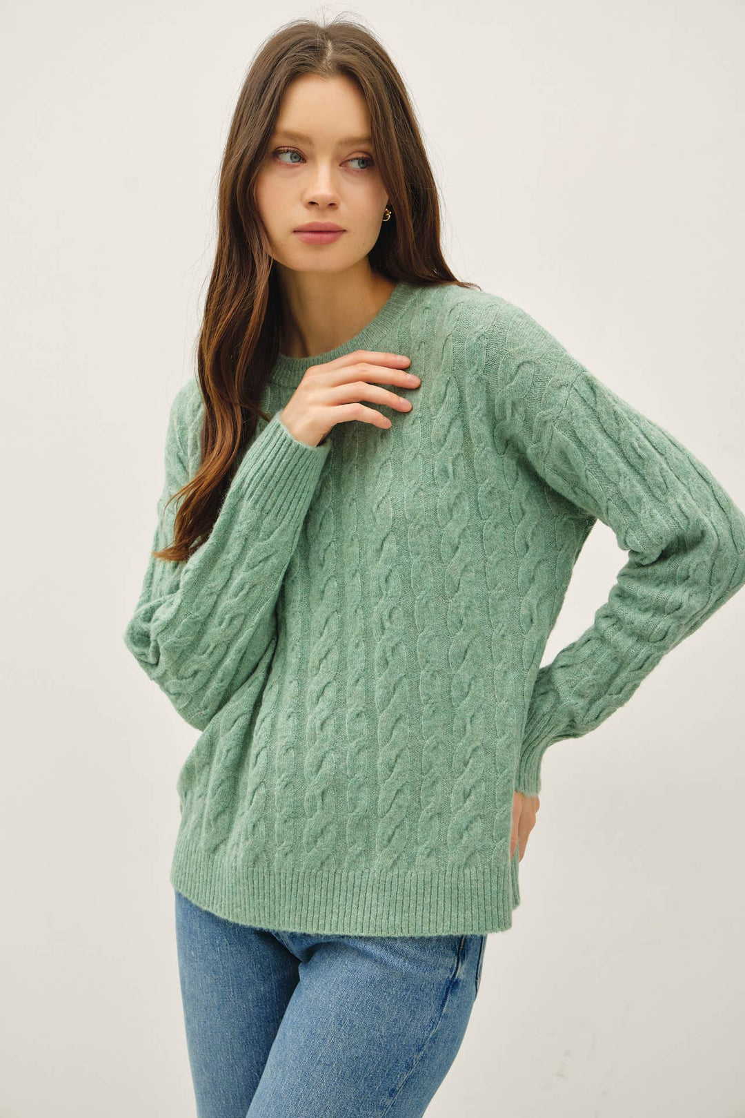 Women's Sweaters - ULTRA SOFT CABLE KNIT CREWNECK SWEATER TOP - - Cultured Cloths Apparel