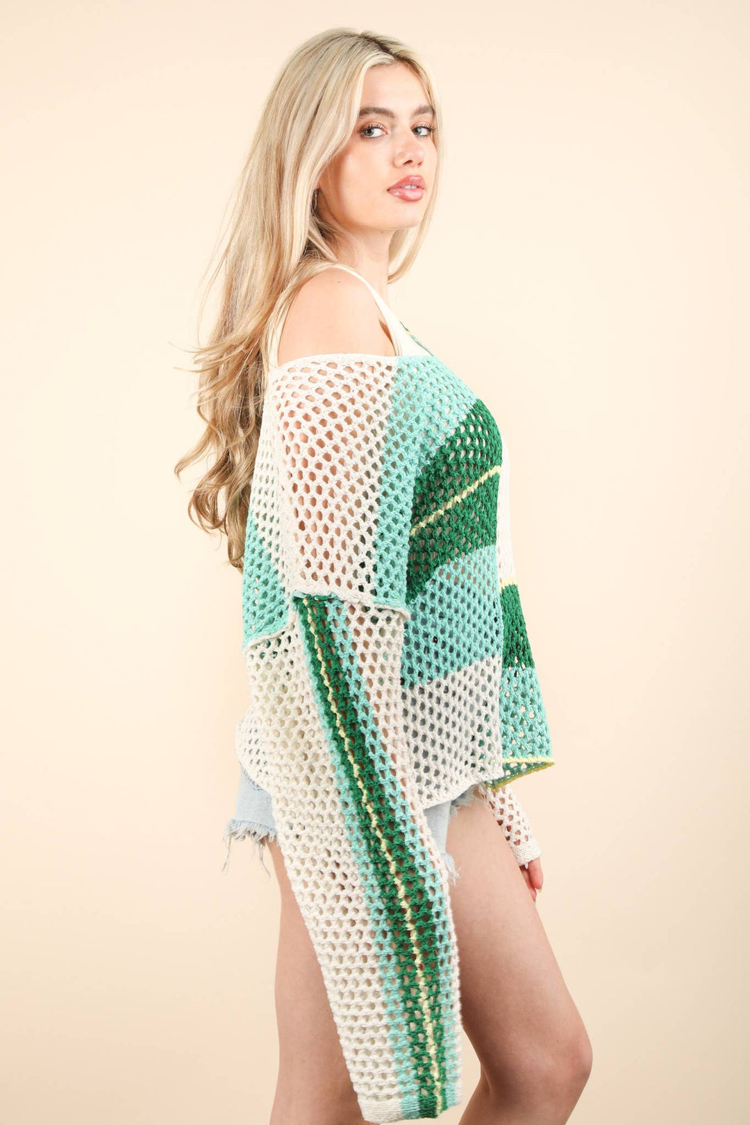 Sweaters & Outerwear - Color Block Oversized Summer Knit Sweater Top - - Cultured Cloths Apparel