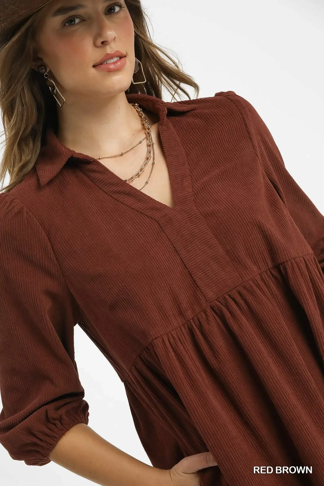 Women's Dresses - Umgee Tiered Corduroy Mini Dress with Balloon Sleeves - - Cultured Cloths Apparel