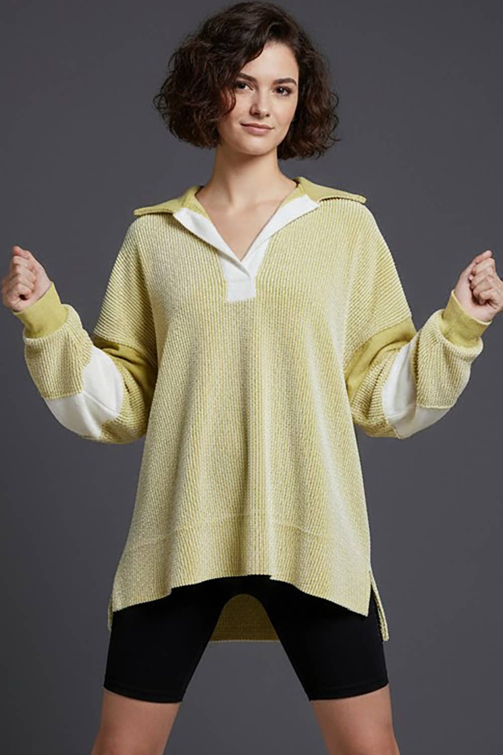 Sweaters & Outerwear - Color-block Collared Loose Fit Top - - Cultured Cloths Apparel