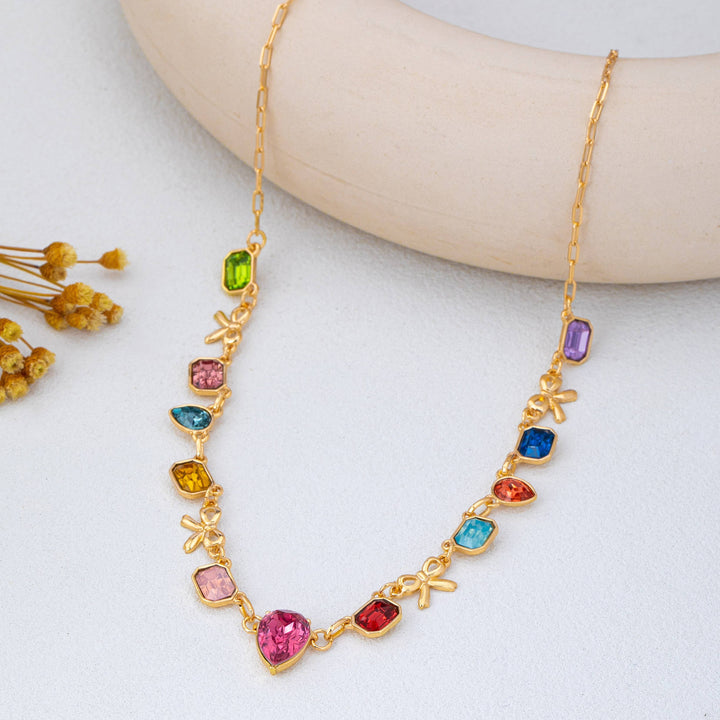 Accessories, Necklaces - Multi color Teardrop Square Crystal Bow Necklace | 80N93253 - - Cultured Cloths Apparel