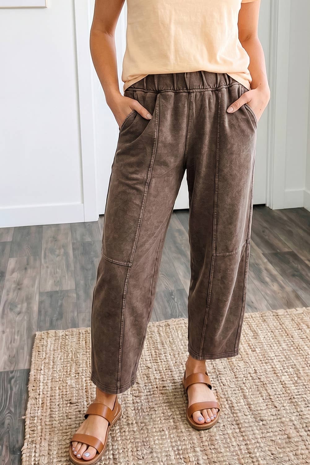 Plus Sizes - Mineral Wash Seam Detail Elastic Waist Pants - - Cultured Cloths Apparel