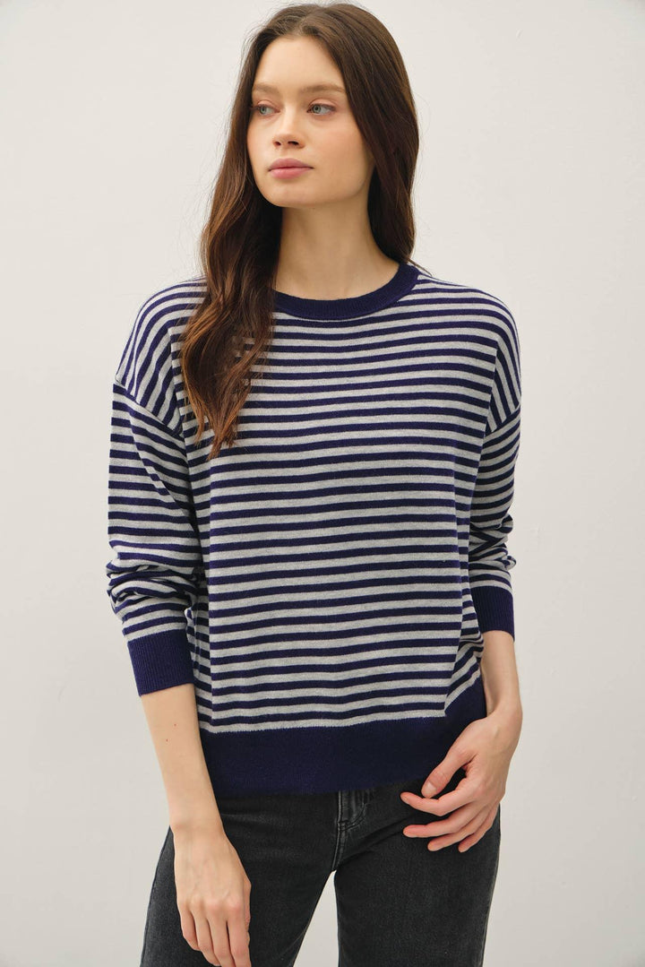 WOOL BLENDED STRIPED SWEATER TOP