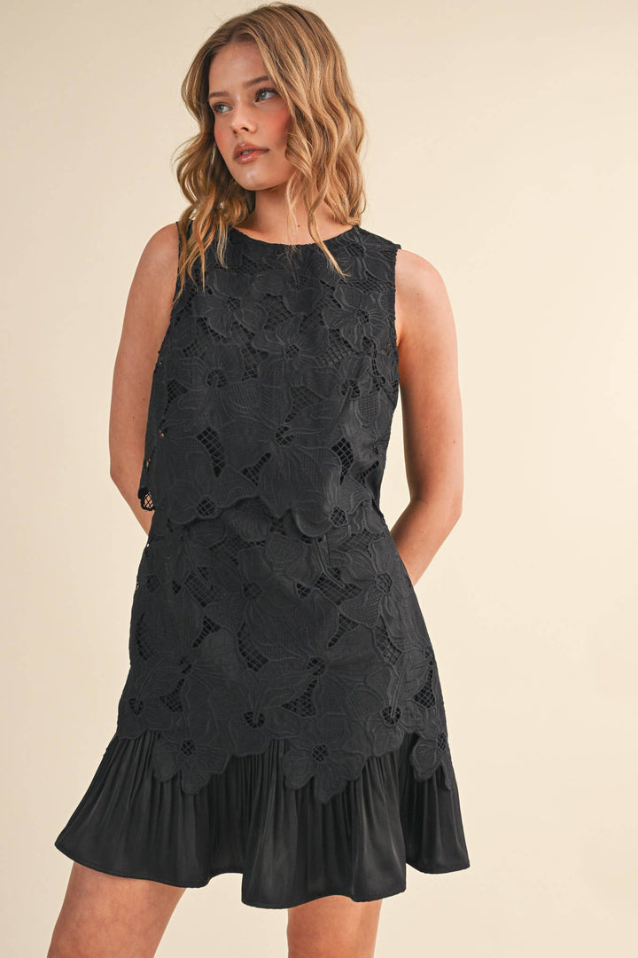 Dresses - TIERED FLORAL LACE FLOUNCE HEM MINI DRESS - - Cultured Cloths Apparel
