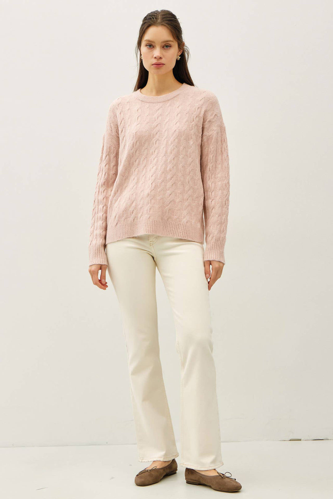 Women's Sweaters - ULTRA SOFT CABLE KNIT CREWNECK SWEATER TOP - - Cultured Cloths Apparel