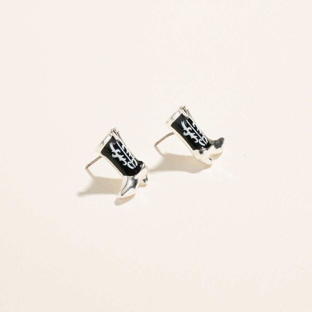 Western Enamel Cowgirl Boot Pattern Post Earrings