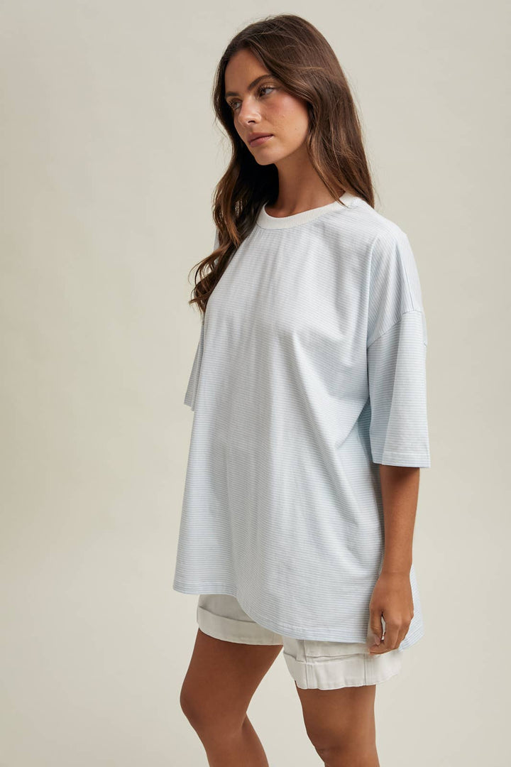 Women's Dresses - OVERSIZED STRIPED KNIT TOP / WL25-11781 - - Cultured Cloths Apparel