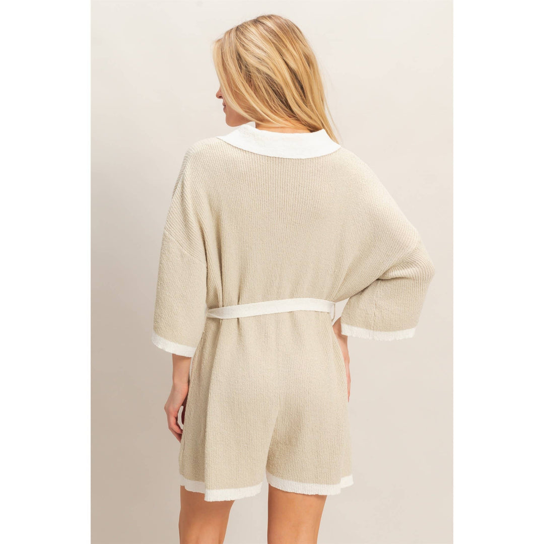 Women's Rompers - Knit Romper With Contrast Tie - - Cultured Cloths Apparel