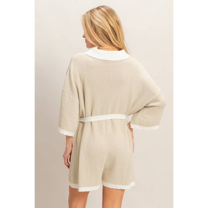 Women's Rompers - Knit Romper With Contrast Tie - - Cultured Cloths Apparel