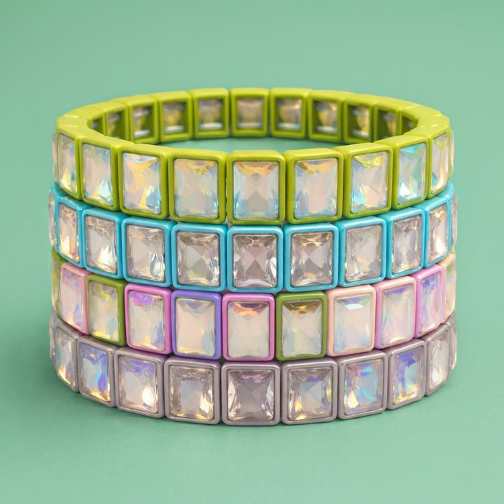 Accessories, Bracelets - Enamel Stretch Bracelet - Rectangle Gems - Estelle - Asst - - Cultured Cloths Apparel