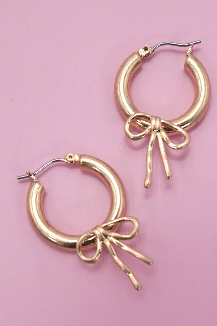 Accessories, Earrings - WORN GOLD BOW PUFFY HOOP EARRINGS | 80E06289 - - Cultured Cloths Apparel