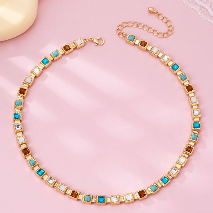 Accessories, Necklaces - Multicolor Square Gemstone Long Necklace - - Cultured Cloths Apparel