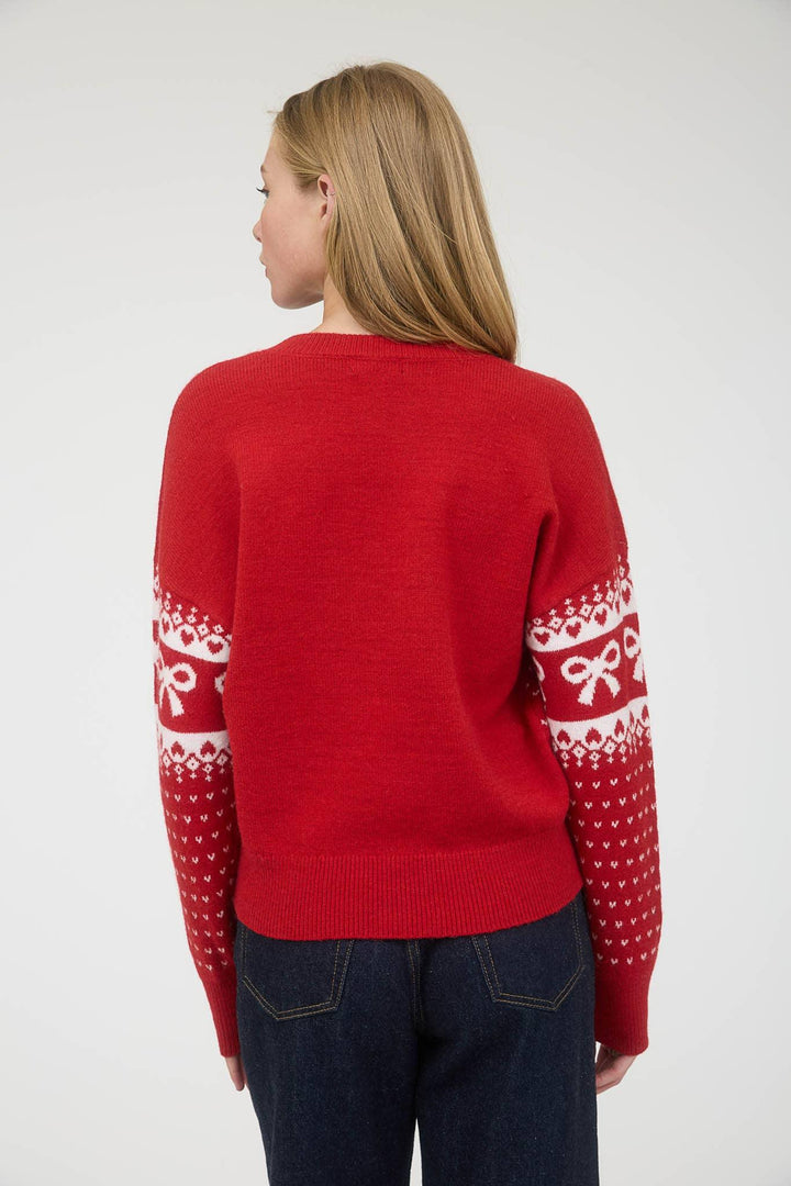 BOW AND HEART JACQUARD KNIT PULLOVER SWEATER