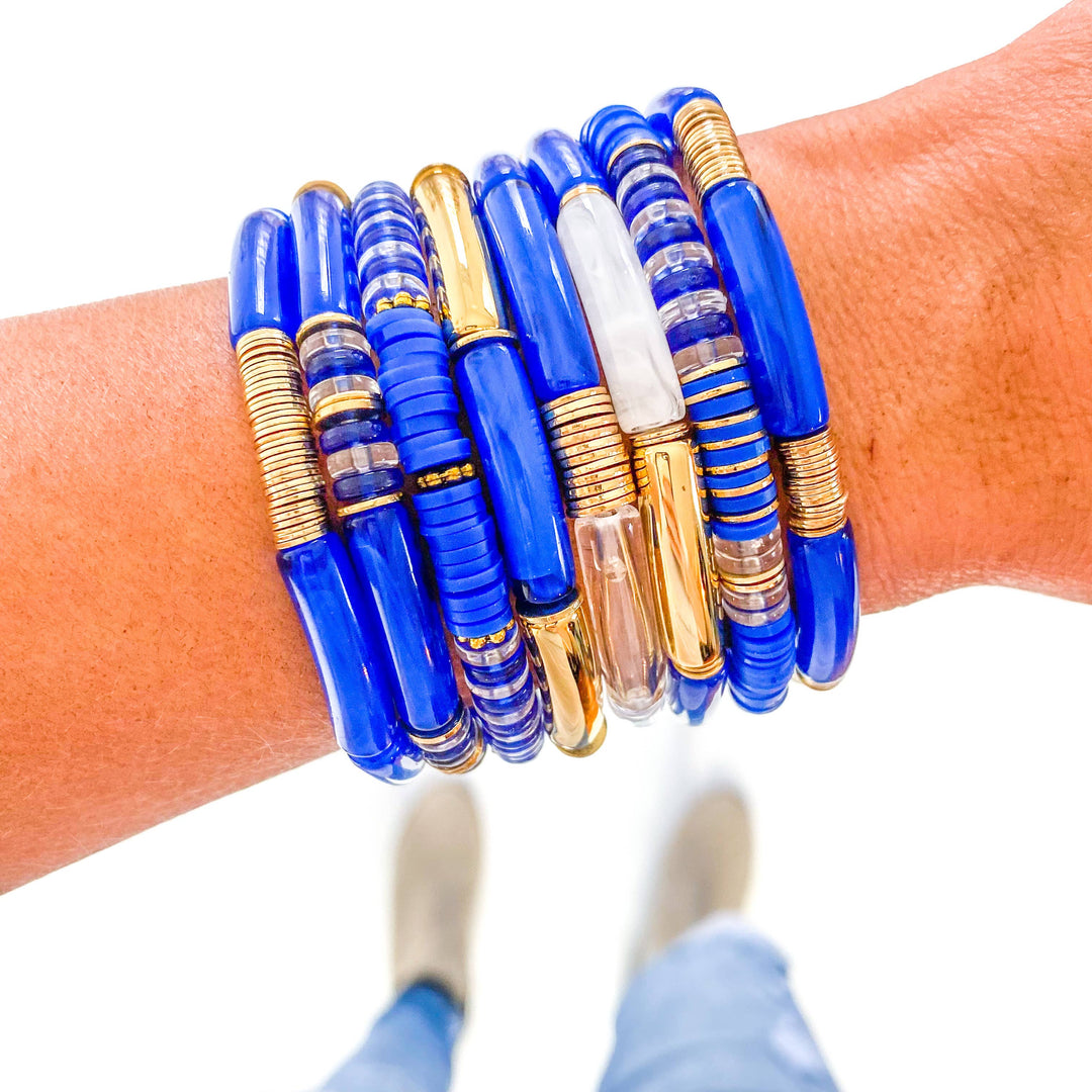 Accessories, Bracelets - Blue Acrylic Tube Bamboo Bracelet - - Cultured Cloths Apparel