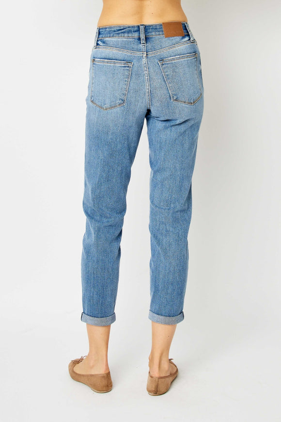 Denim - Judy Blue Full Size Cuffed Hem Slim Jeans -  - Cultured Cloths Apparel