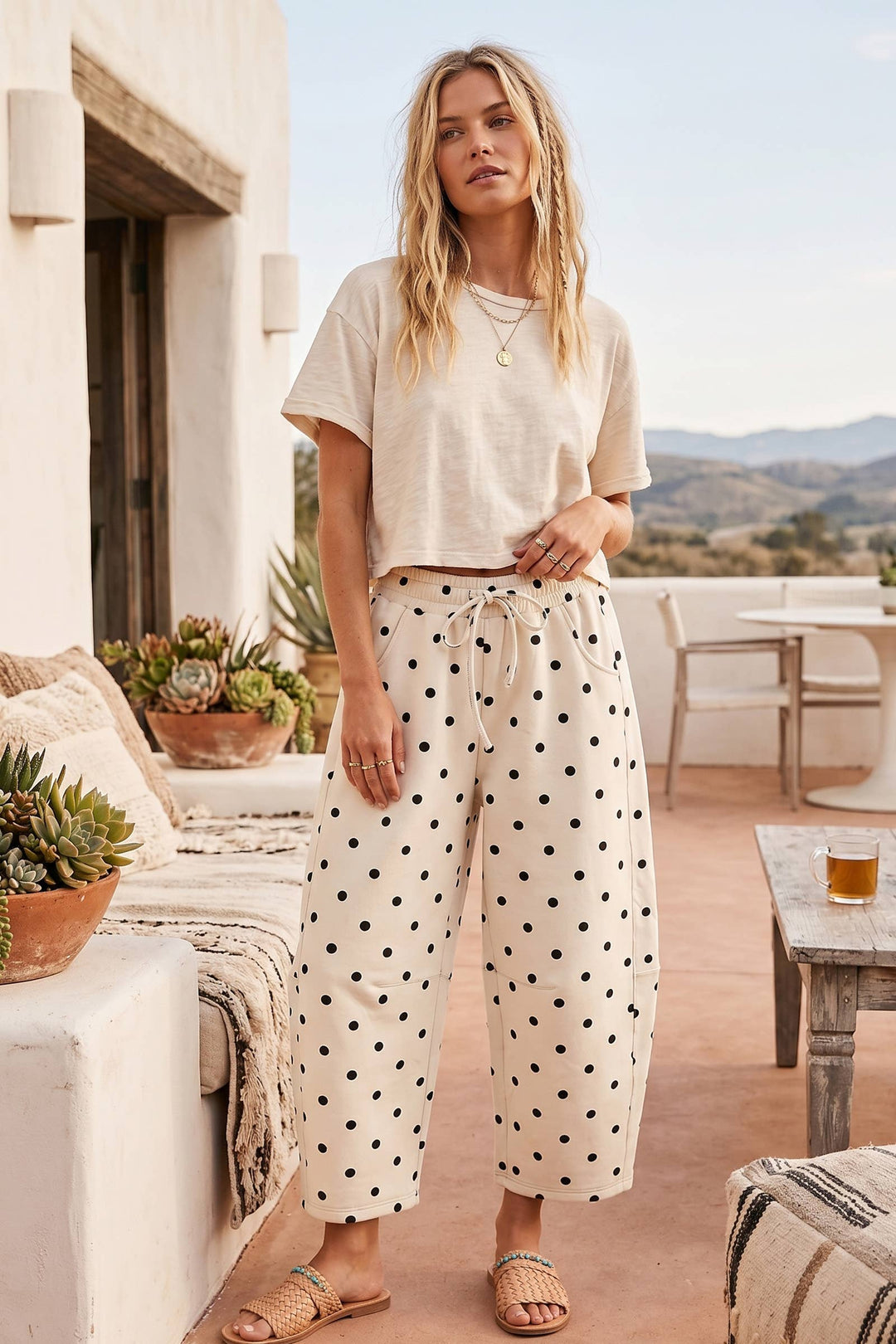 Polka Dot Heavy Scuba Barrel Lounge Pants