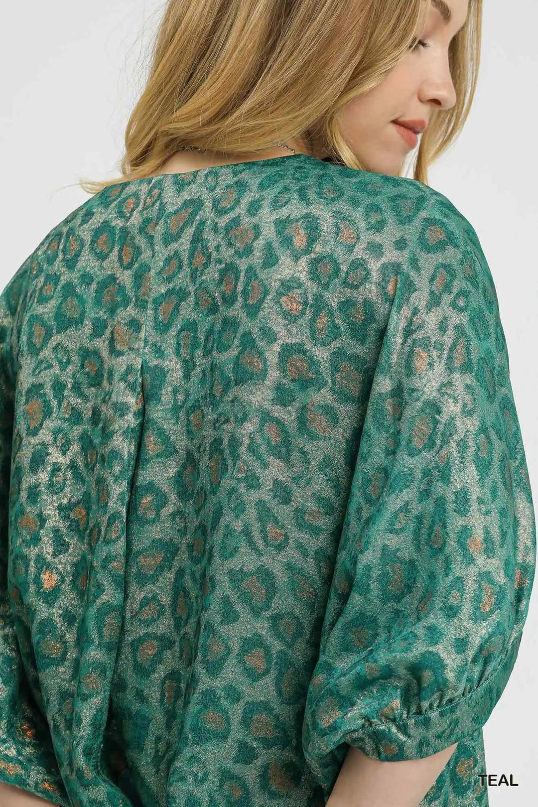 Women's Dresses - Umgee Metallic Leopard Print V-Neck Kimono Dress - - Cultured Cloths Apparel