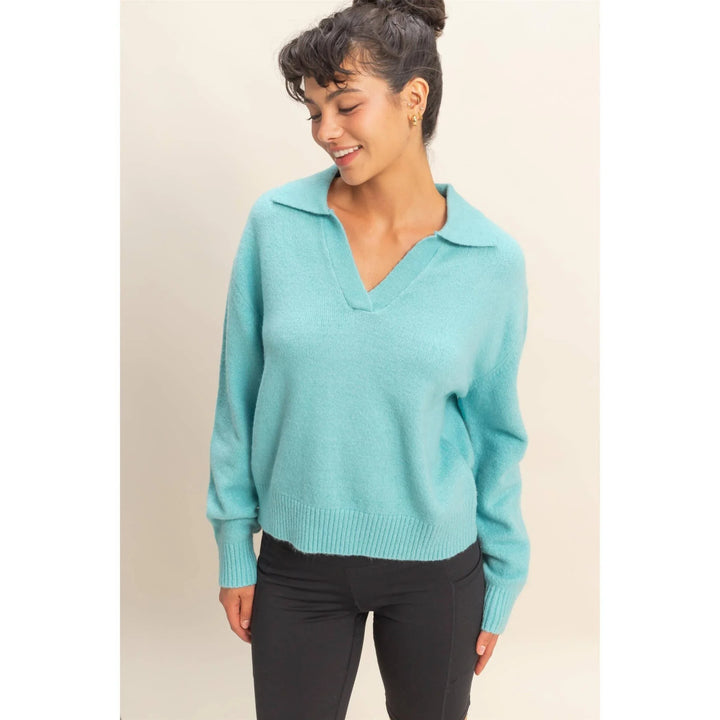 Women's Sweaters - Collared V Neck Sweater - - Cultured Cloths Apparel