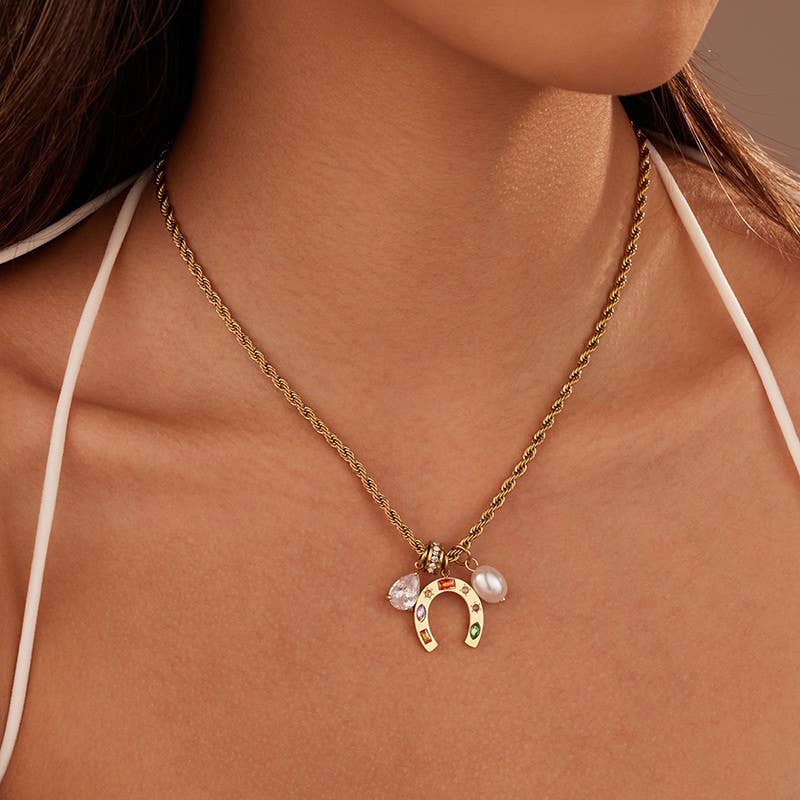 Accessories, Necklaces - STAINLESS STEEL TARNISH FREE CHARM NECKLACE | 40NK9710 - - Cultured Cloths Apparel