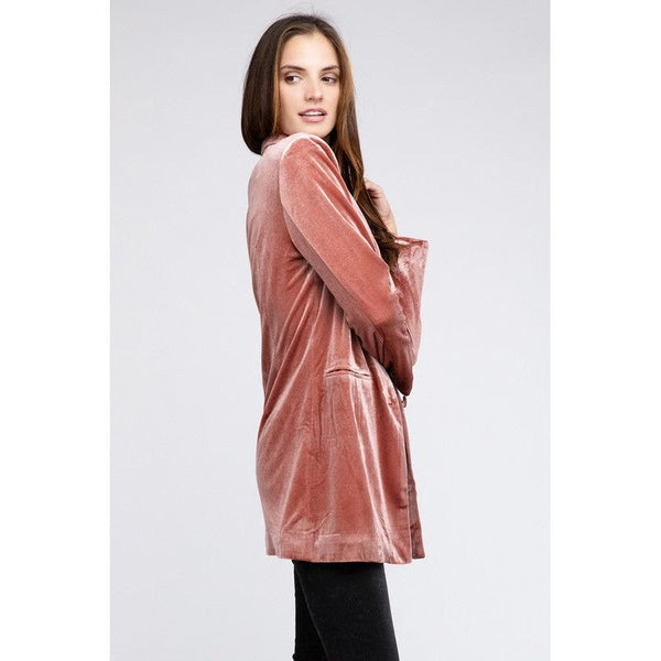 Outerwear - Shiny Velvet Peak Lapel Single Blazer -  - Cultured Cloths Apparel