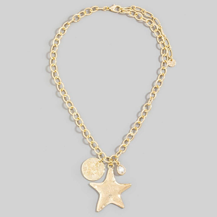 Accessories, Necklaces - Star And Coin Pendant Oval Chain Necklace - - Cultured Cloths Apparel