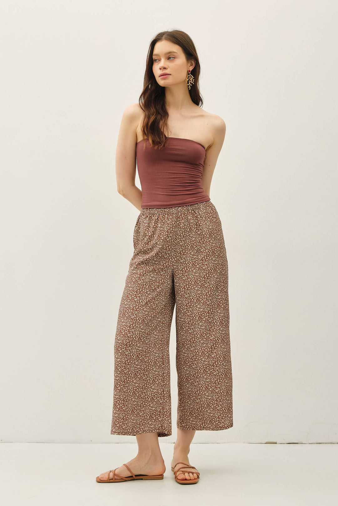 Pants - DITSY PRINTED CROP PANTS W/ ELASTIC WAISTBAND - - Cultured Cloths Apparel