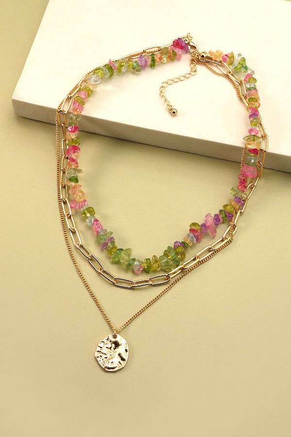 Accessories, Necklaces - NATURAL STONE LAYER NECKLACE | 25N370 - - Cultured Cloths Apparel