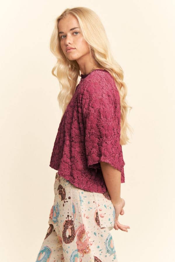 BOXY FLORAL LACE KNIT TOP
