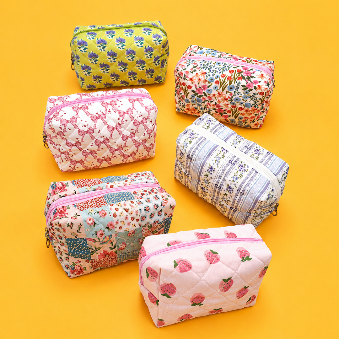 FLORAL TOILE PATTERN MAKEUP COSMETIC POUCH BAG