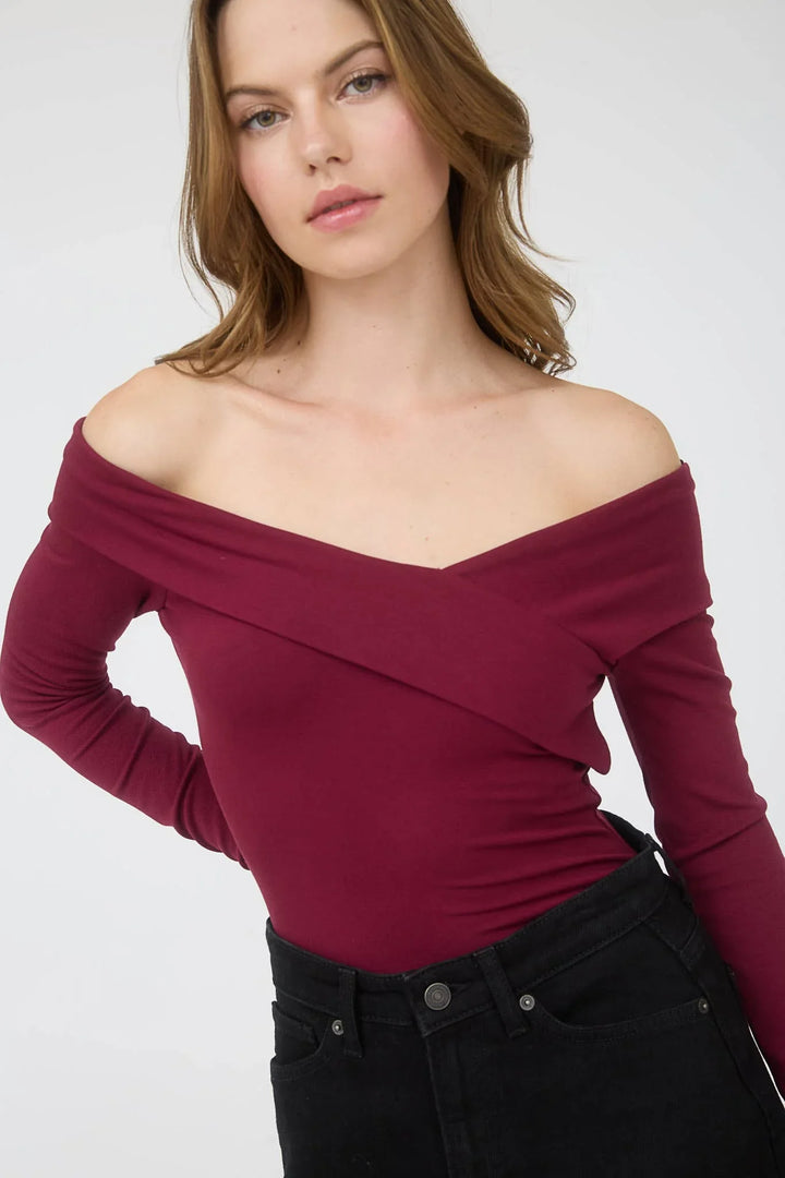 Women's Long Sleeve - OFF SHOULDER WRAP DETAIL LONG SLEEVE KNIT TOP - - Cultured Cloths Apparel