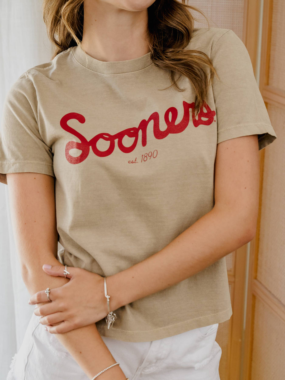 OU Sooners Bold Script Khaki Ellie Heavyweight Tee