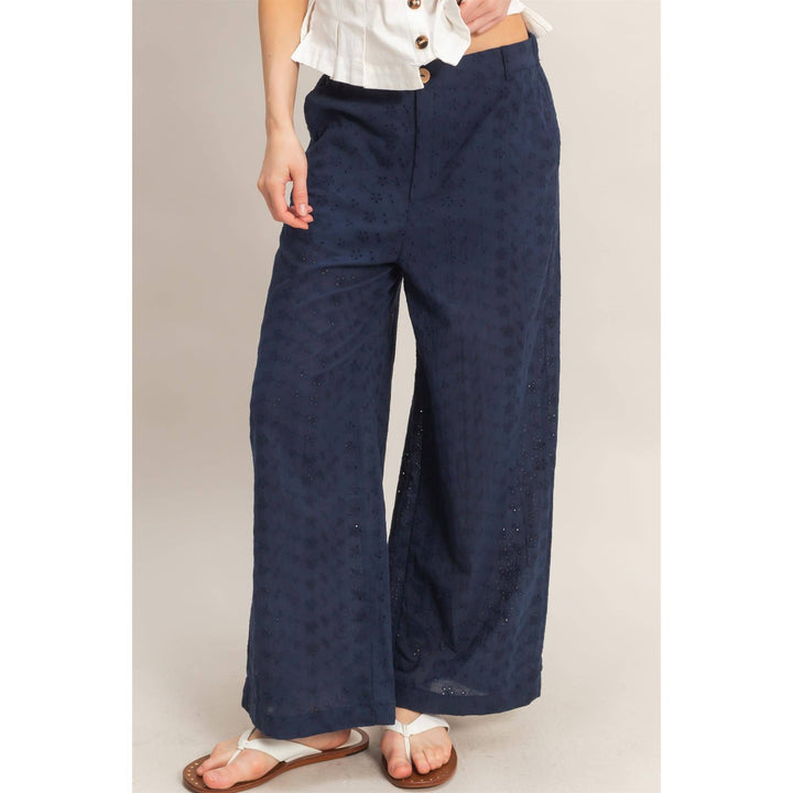 Olive Floral Eyelet Pants