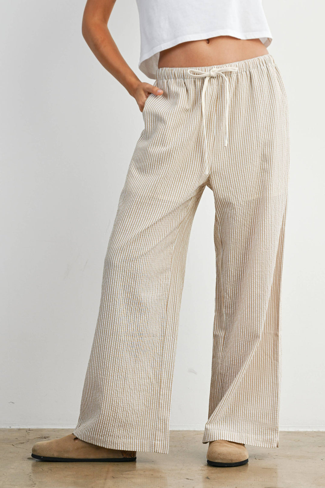 Pants - Drawstring Waist Striped Pants - - Cultured Cloths Apparel