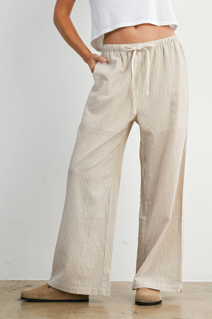 Pants - Drawstring Waist Striped Pants - - Cultured Cloths Apparel