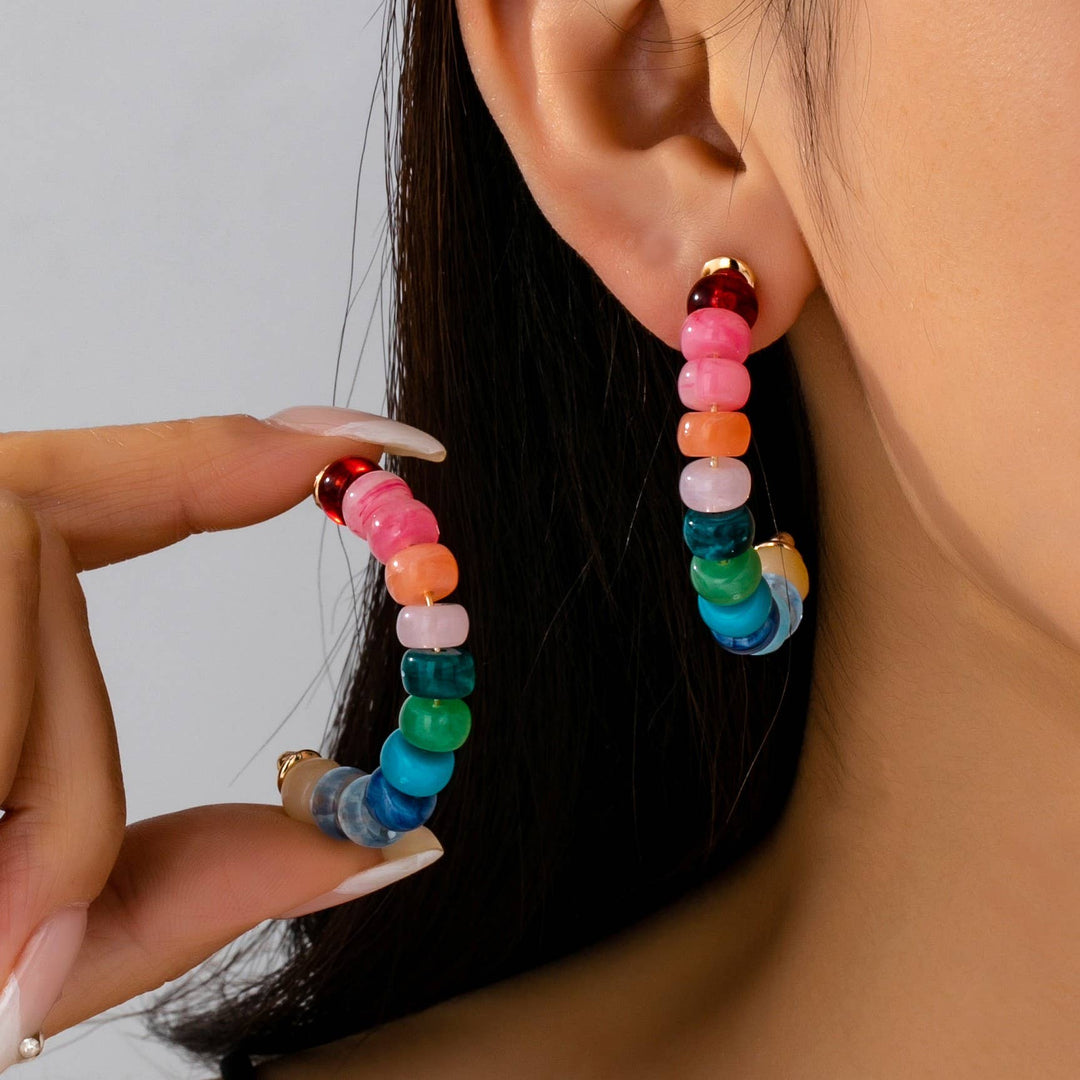 Accessories, Earrings - Rainbow Beaded Hoop Earrings | 80E61634 - MULTI - Cultured Cloths Apparel