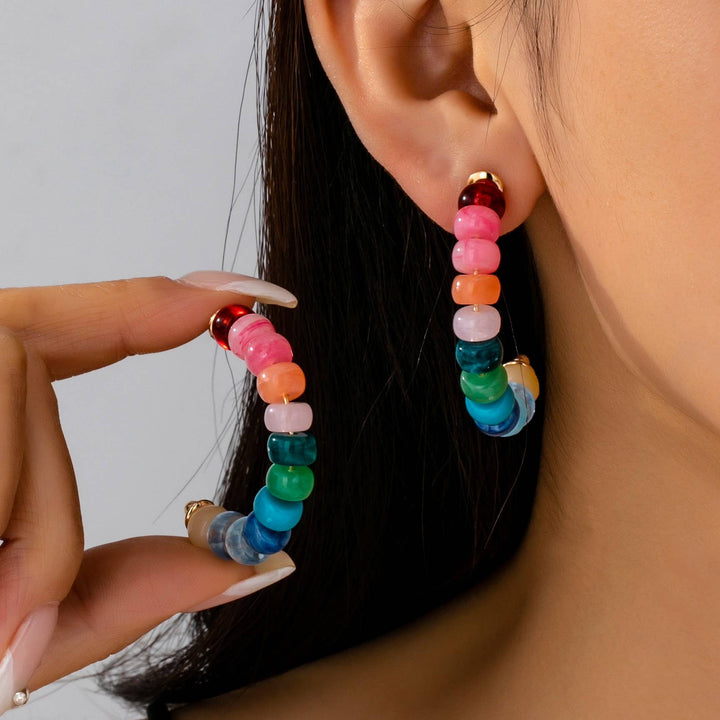 Accessories, Earrings - Rainbow Beaded Hoop Earrings | 80E61634 - MULTI - Cultured Cloths Apparel