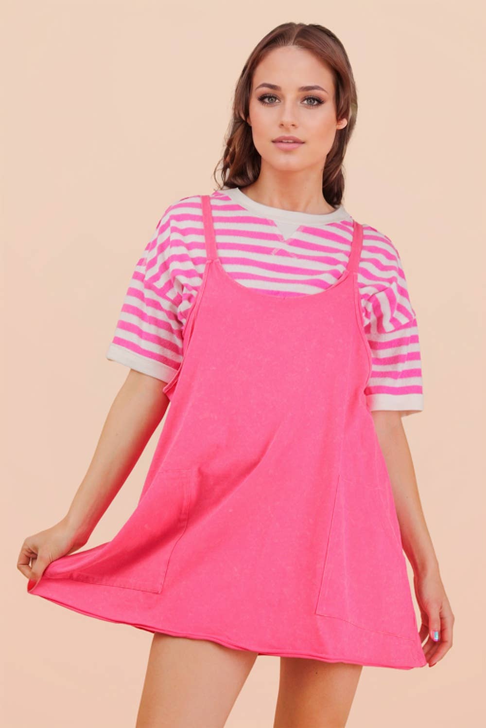 Dresses - Mineral Washed Knit Mini Dress with Shorts Inside - - Cultured Cloths Apparel