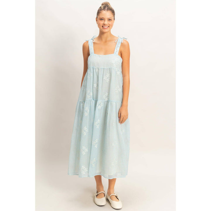 Dresses - Tiered Gingham Dress With Embroidery - - Cultured Cloths Apparel
