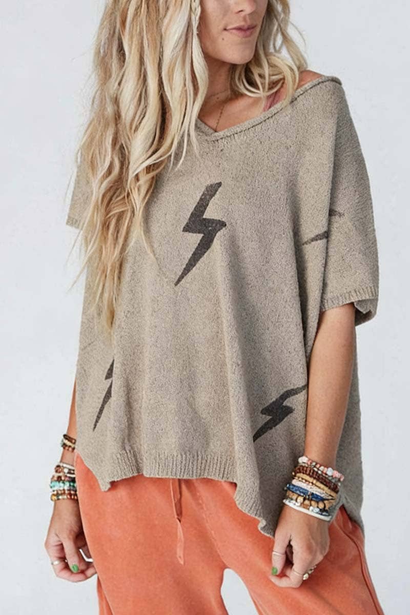 Women's Short Sleeve - Lightning Bolt Short Sleeve Sweater - - Cultured Cloths Apparel