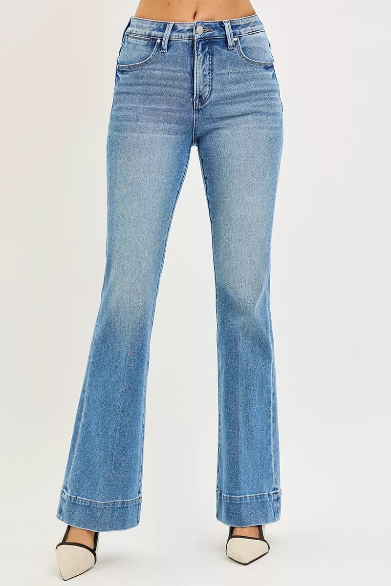 Denim - RISEN Tummy Control 4 Way Stretch Mid Rise Flare Jeans - - Cultured Cloths Apparel