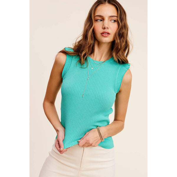 Women's Sleeveless - Ruffle Spring Summer Sleeveless Top - Turquoise - Cultured Cloths Apparel