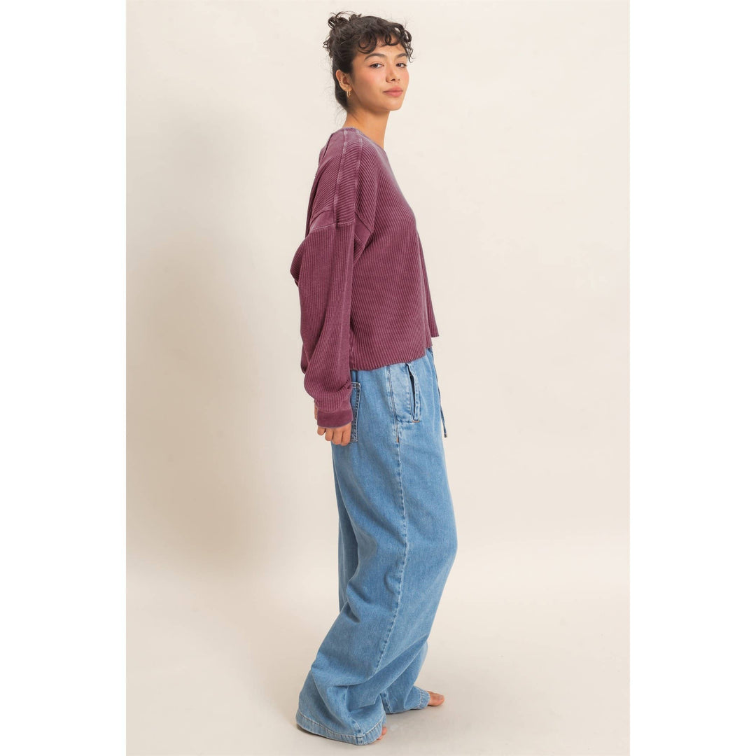 Mineral Wash Waffle Open Back Top