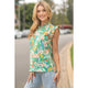 Women's Sleeveless - Floral Top with Ruffled Sleeve - Kelly Green - Cultured Cloths Apparel