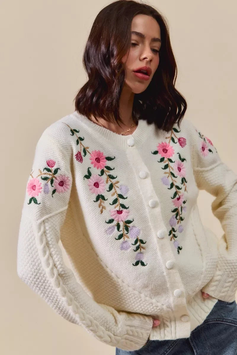 Women's Sweaters - SO ME Floral Embroidered Coquette Sweater Cardigan - - Cultured Cloths Apparel