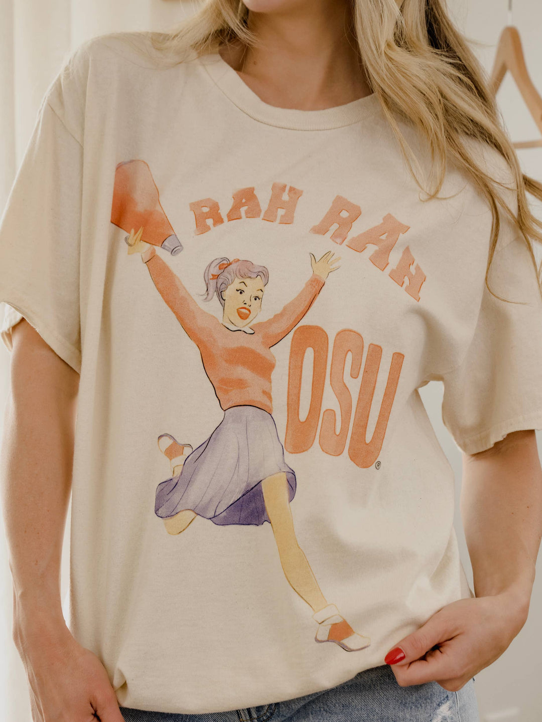OSU Cowboys Rah Rah Off White Thrifted Tee