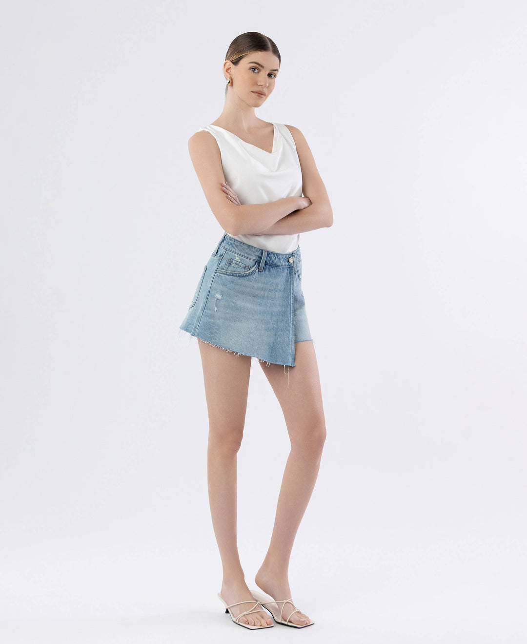 - HIGH RISE RAW HEM DENIM SKORT T6825 - - Cultured Cloths Apparel